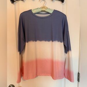 SHEIN Long Sleeve Ombre Crewneck Sweatshirt - Blue, White, Pink